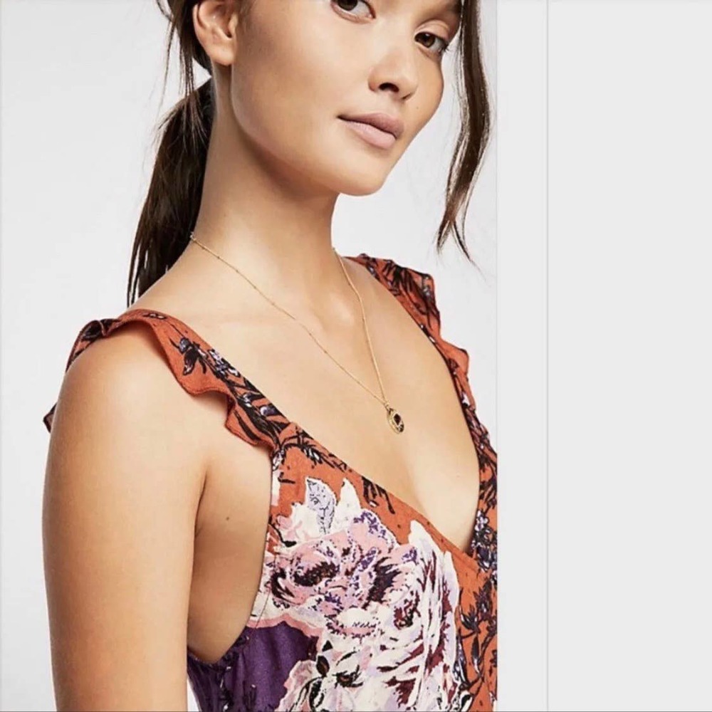 FREE PEOPLE Dress Womens Medium Purple Lauria Slip Mini Floral Print Rust NWT - Picture 3 of 16